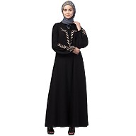 Embroidery abaya with balloon sleeves- Black
